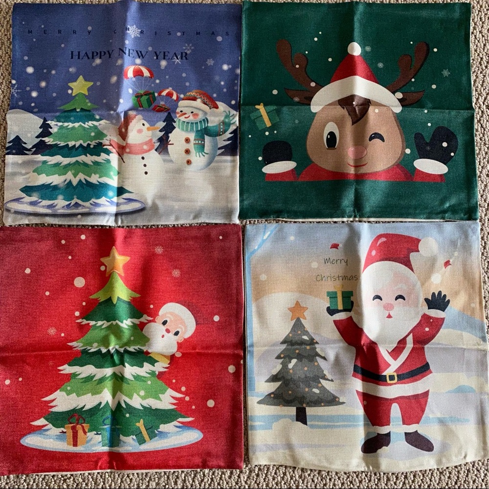 Set of 4 Christmas Decorations Pillow Covers  for Decor Indoor Outdoor 17x17"